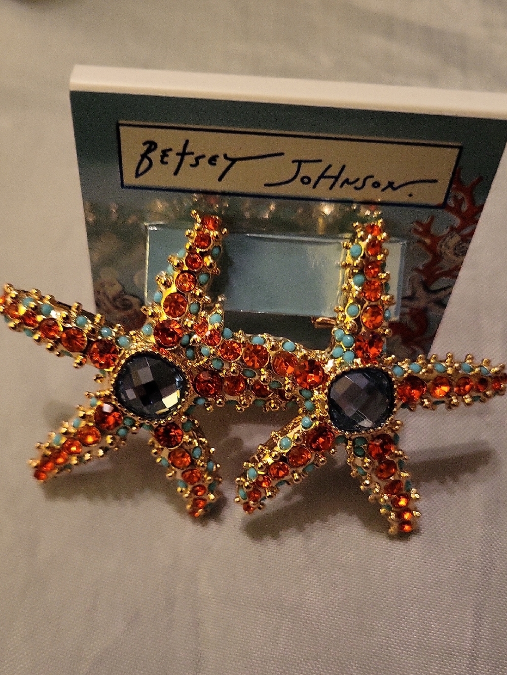 Betsey Johnson Orange And Turquoise  Starfish Statement Earrings Bnwt Ti